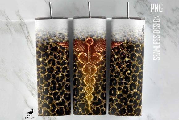 Caduceus Glitter Leopard Wrap: Graphics for Tumbler Wraps