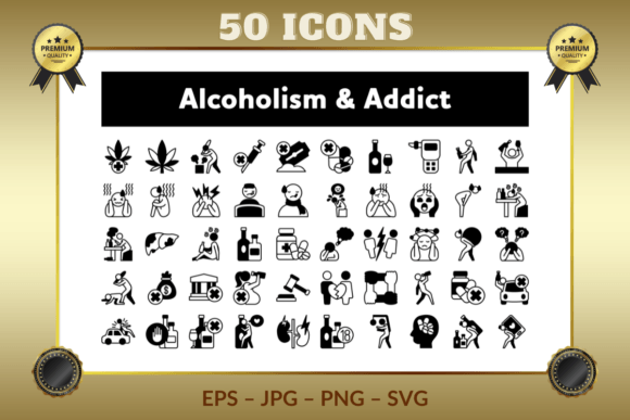 Review: Alcoholism Addict Half Glyph Icons for Embroidery